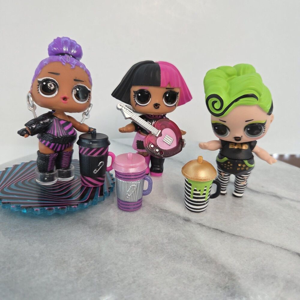 LOL Surprise Dolls Punk Rock Set 3 Dolls Outfits Accessories Bottles Guitar MGA